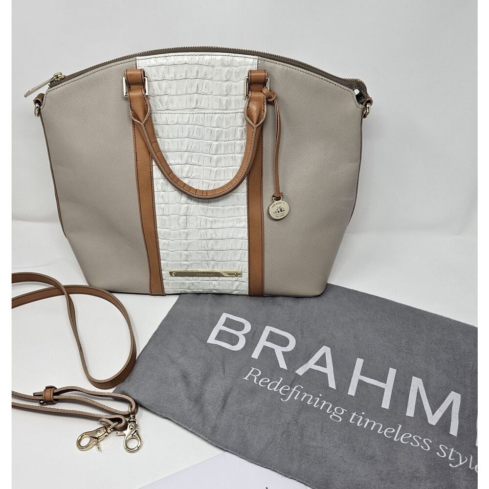 Brahmin Large Duxbury Satchel Bag in Macaroon Lady Vineyard Croc - Picture 1 of 9